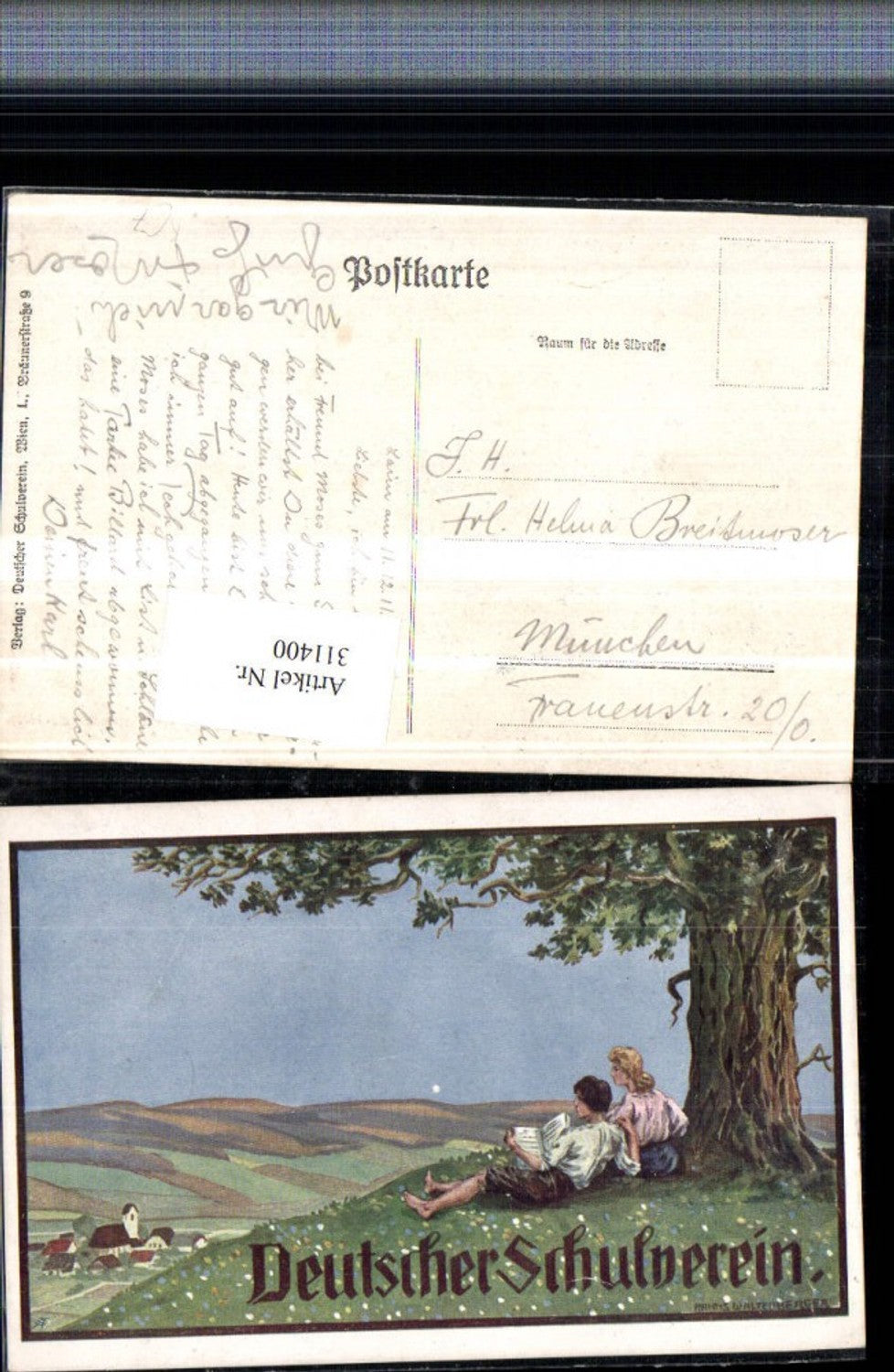 311400,Deutscher Schulverein Künstler Hans Waltenberger Liebespaar Wiese Buch Dorfansicht