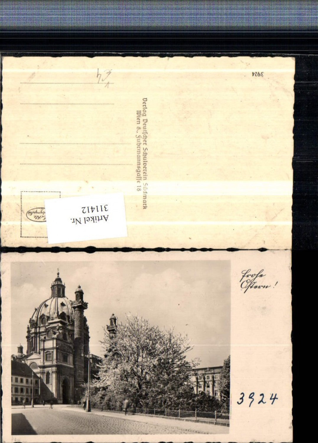 311412,Deutscher Schulverein 3924 Ostern Wien Karlskirche Kirche Baumblüte