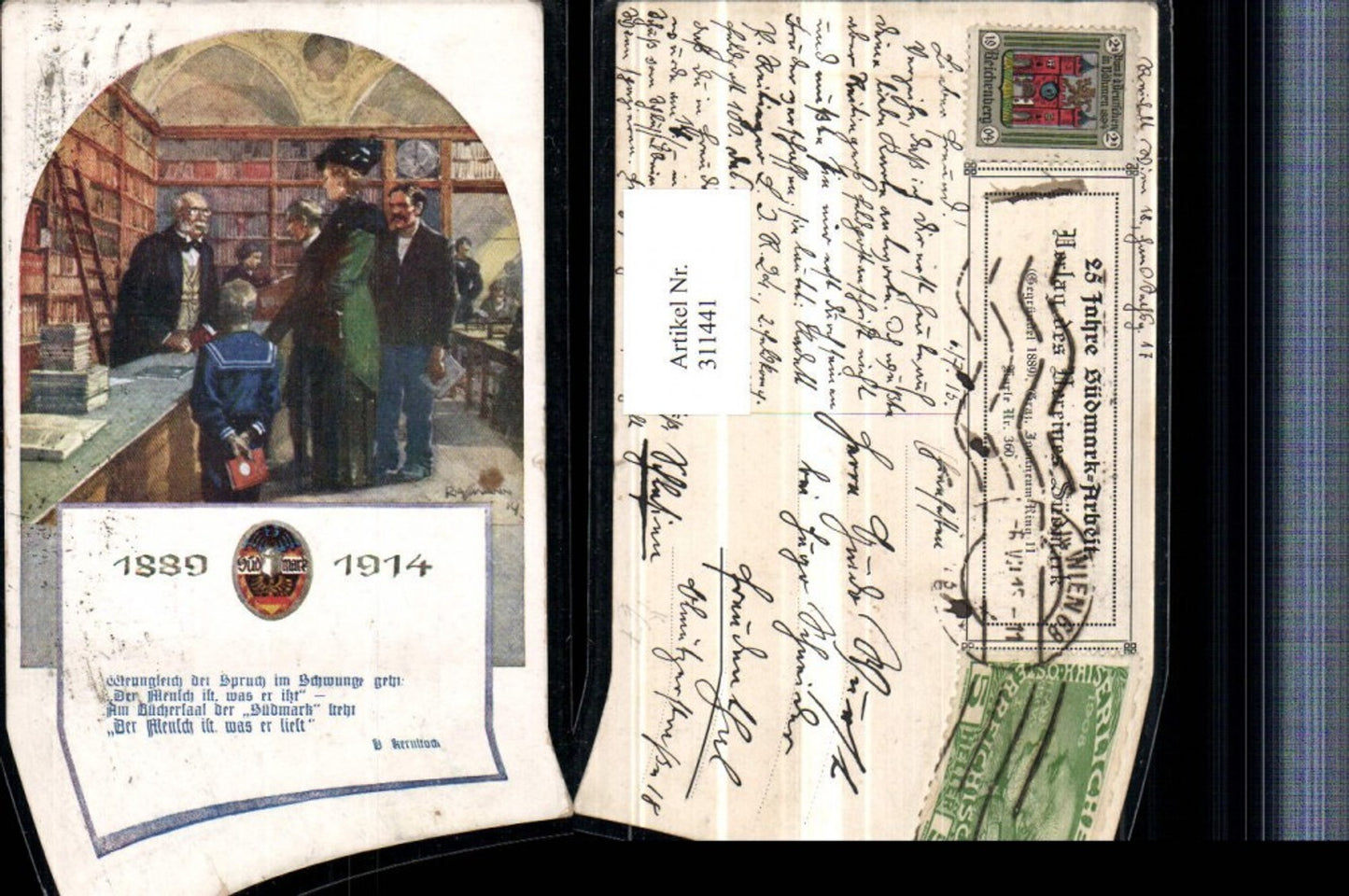 311441,Verein Südmark 360 Künstler R. Assmann Bibliothek Mann m. Brille Junge im Matrosenanzug