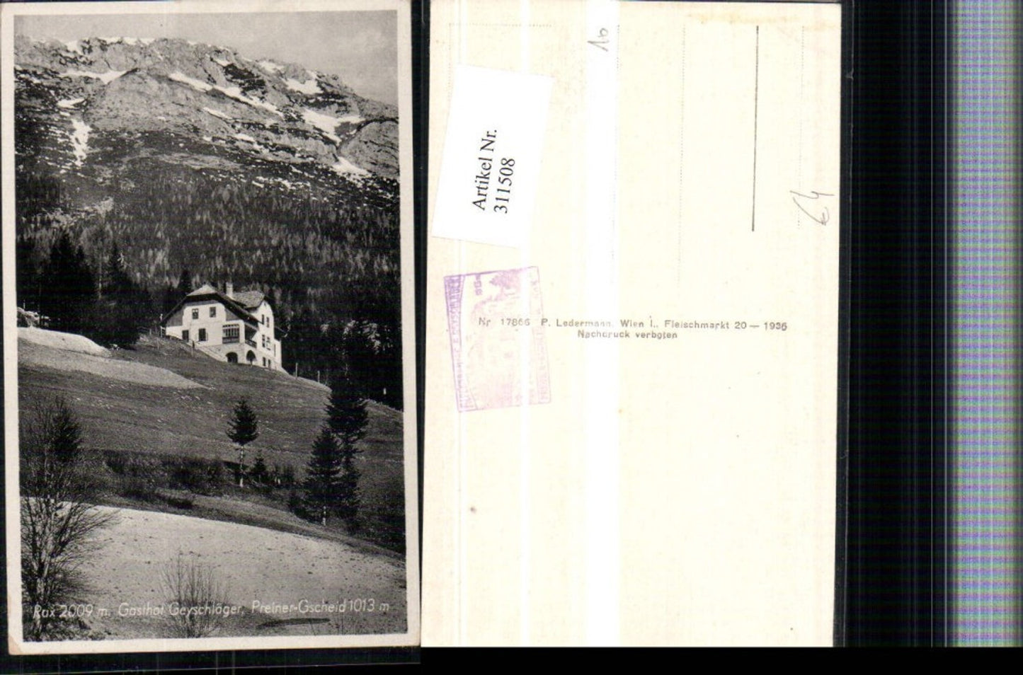 311508,Rax Gasthof Geyschläger m. Preiner-Gscheid b. Prein Bergkulisse