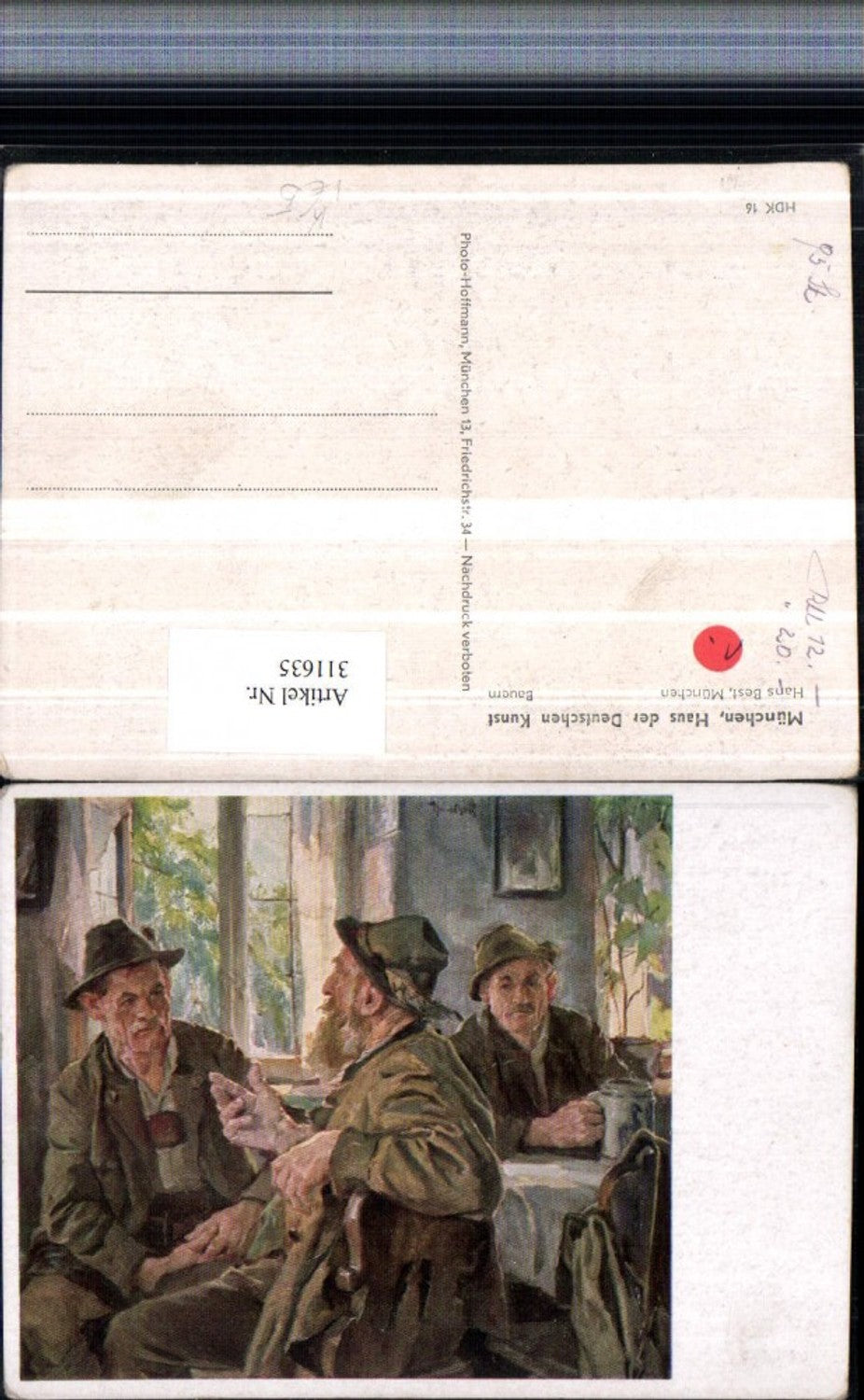 311635, House of German Art HDK 16 Artist Hans Best Peasants Men with Hats Beer Mug