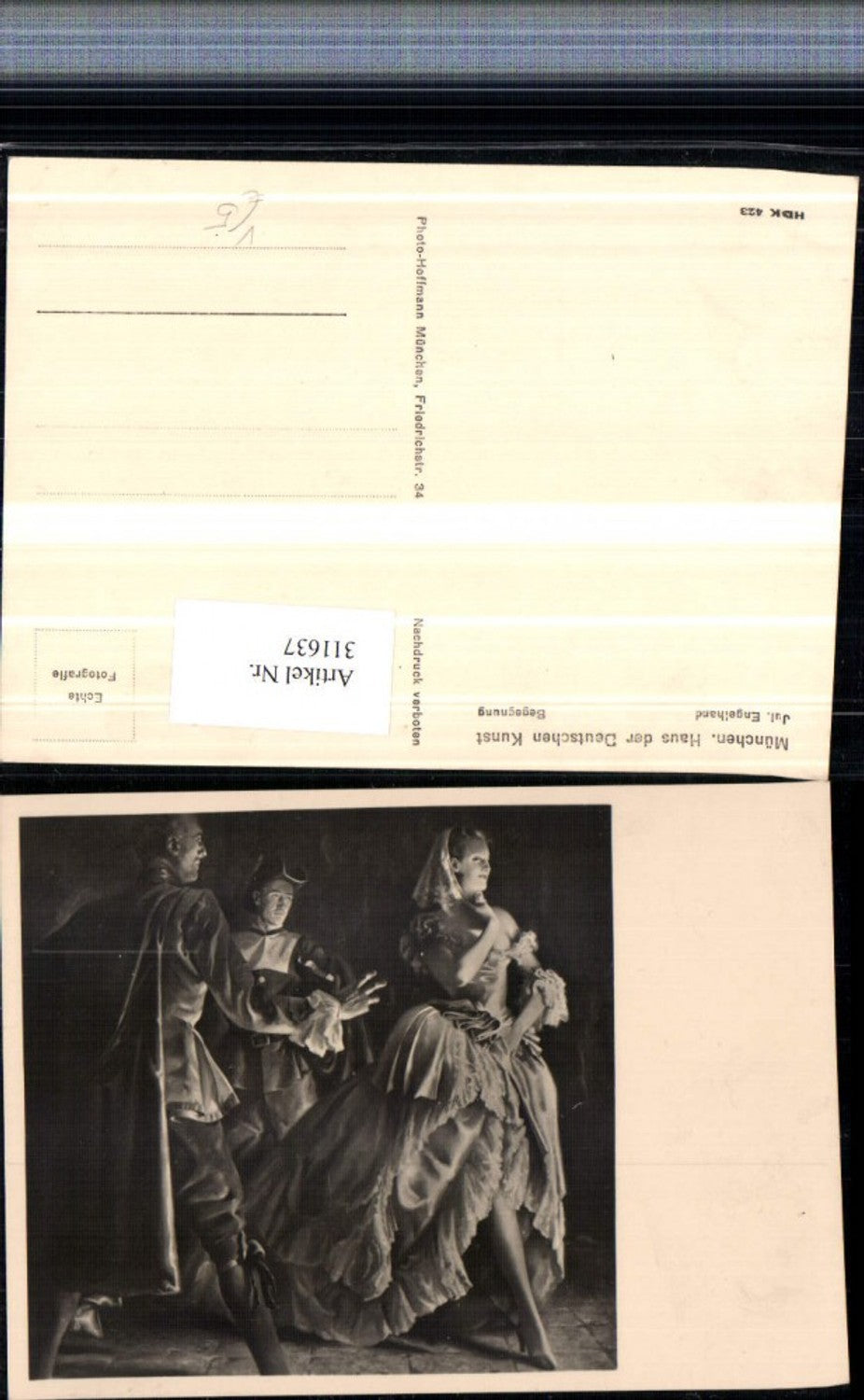 311637,Haus der Deutschen Kunst HDK 423 Künstler Jul. Engelhard Begegnung Frau m. Kleid Männer