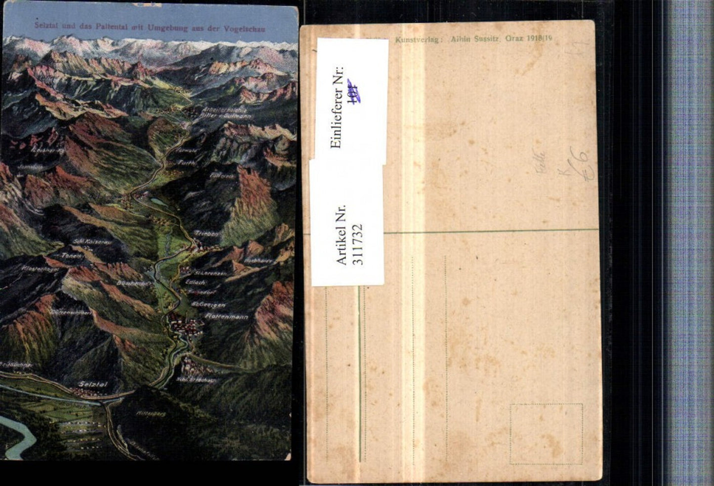 311732,Künstler AK Eugen Felle Selztal u. Paltental m. Umgebung aus d. Vogelschau