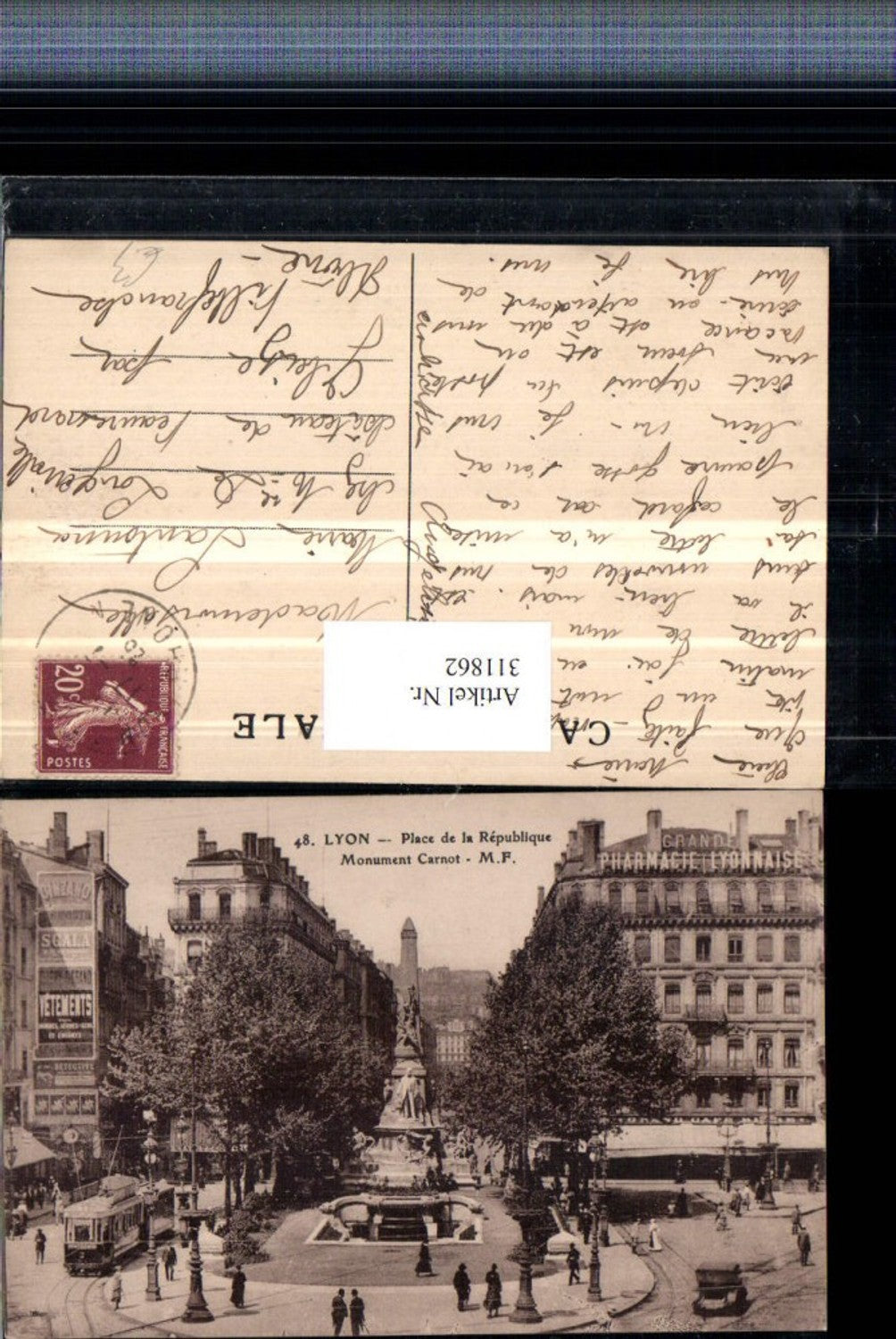 311862,Lyon Place de la Republique Monument Carnot Obelisk Straßenbahn