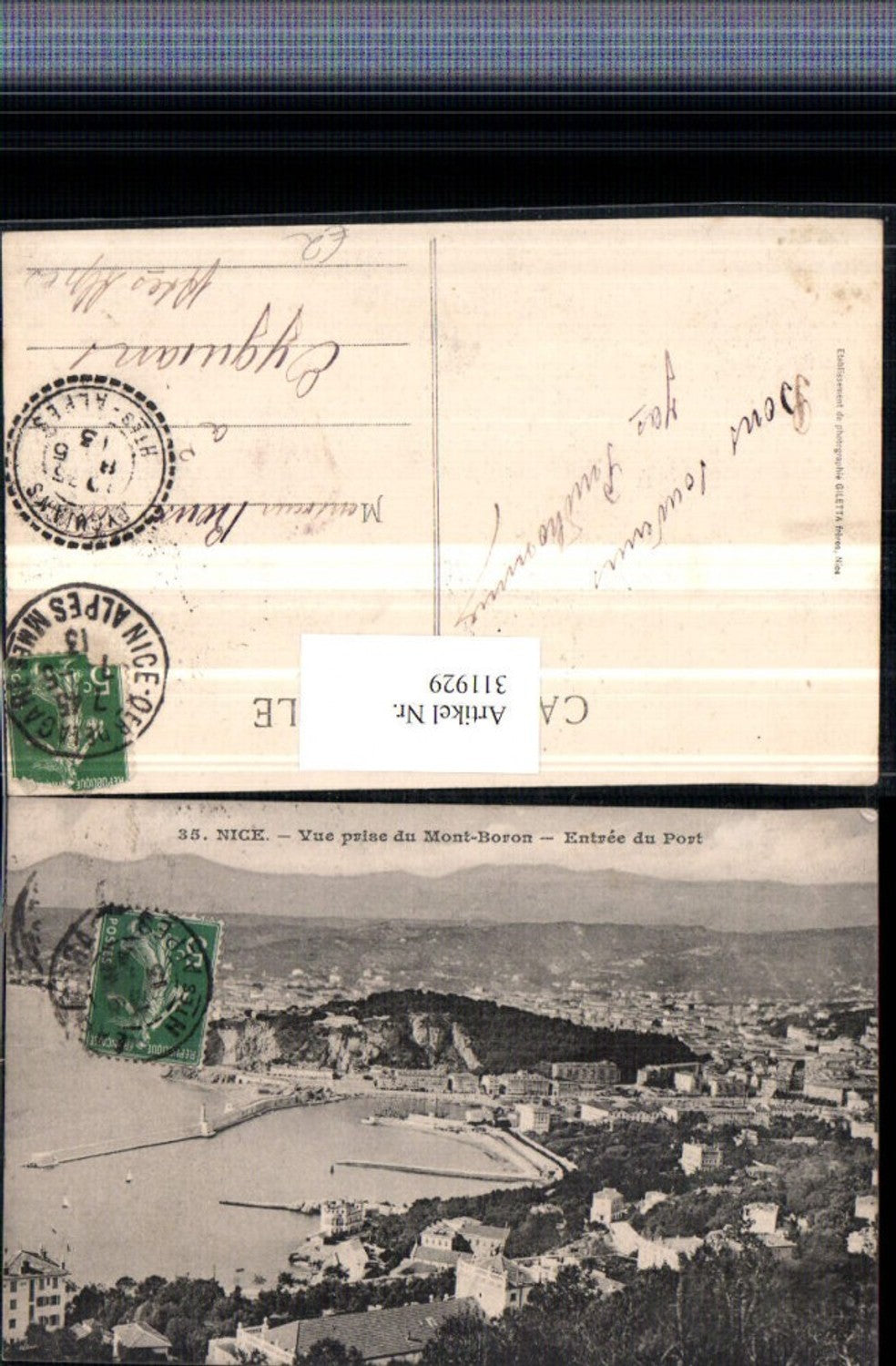 311929,Nice Nizza Vue prise du Mont-Boron Entree du Port Totale Hafen