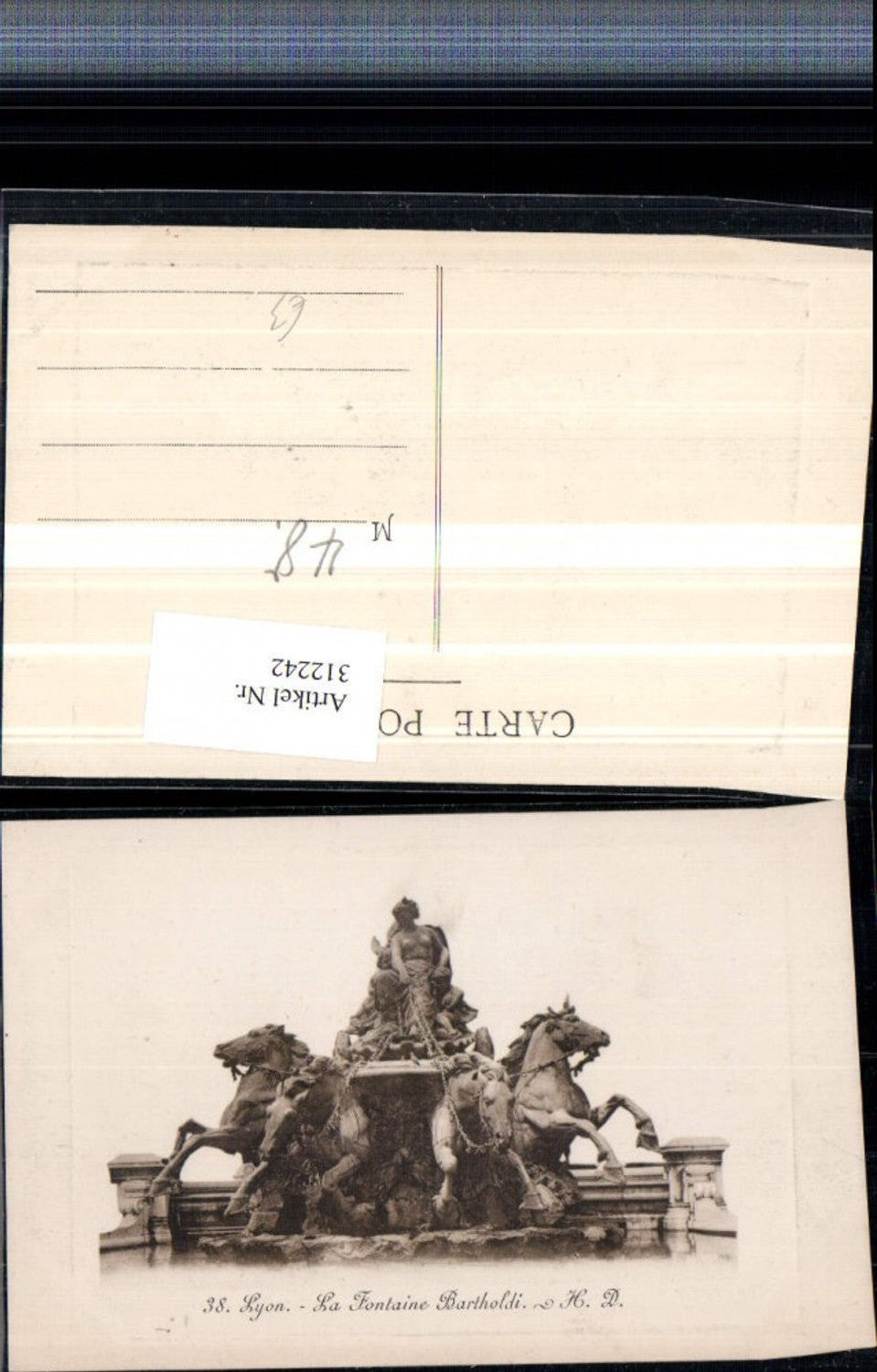 312242,Lyon La Fontaine Bartholdi Brunnen Präge Passepartout