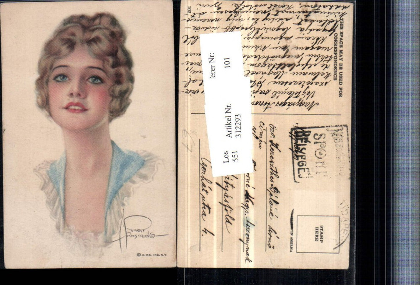 312293,Künstler AK Wolf Armstrong Glamour Frau Portrait