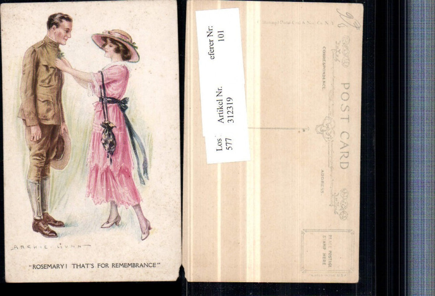 312319,Künstler AK Archie Gunn Glamour Frau Kleid Hut Liebe