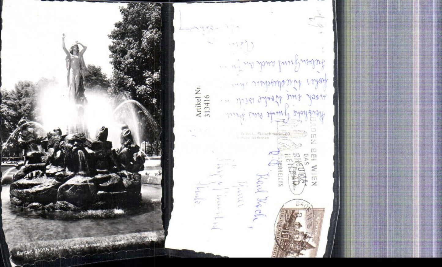 313416,Foto Ak Baden b. Wien Undine Brunnen i. Kurpark Springbrunnen