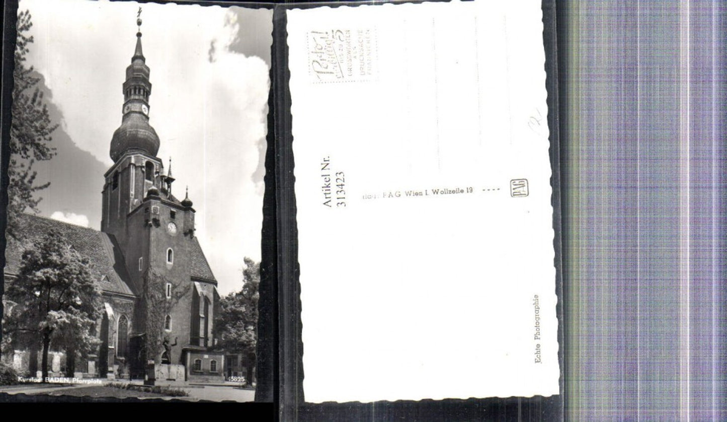 313423,Foto Ak Baden Pfarrplatz Kirche