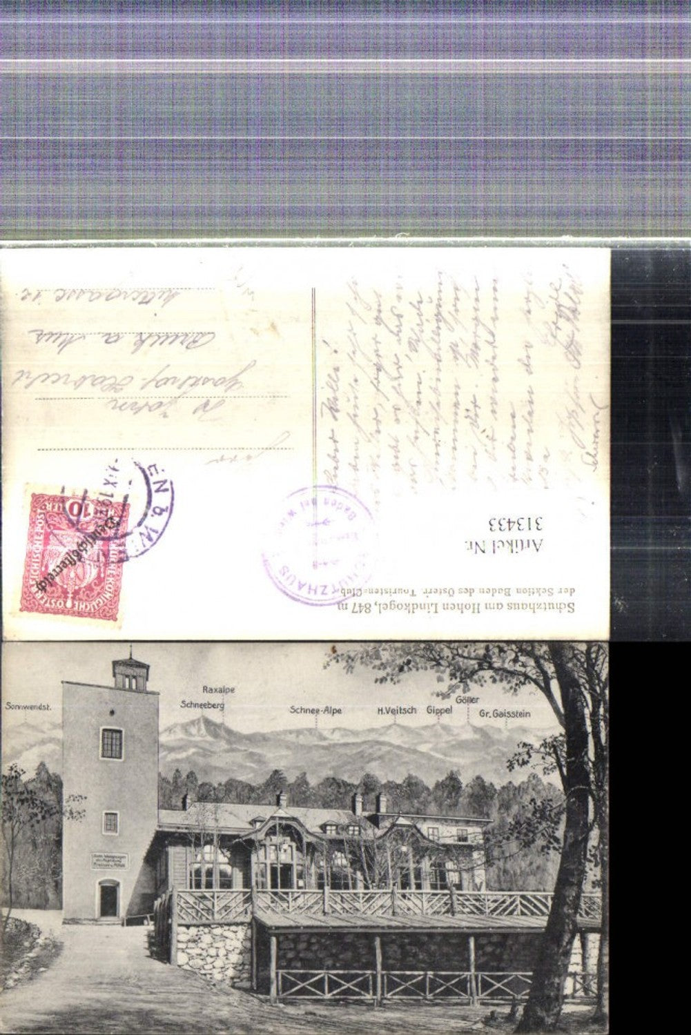313433,Künstler Ak Schutzhaus a. Hohen Lindkogel Eisernes Tor Alland Bad Vöslau