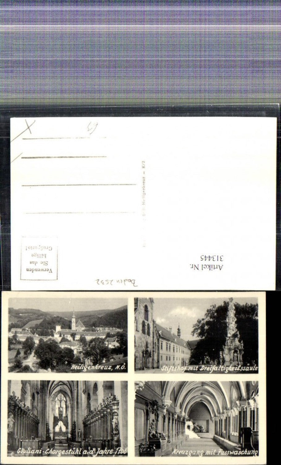 313445,Mehrbild Ak Heiligenkreuz Stift Stiftshof Dreifaltigkeitssäule Kreuzgang Chorgestühl