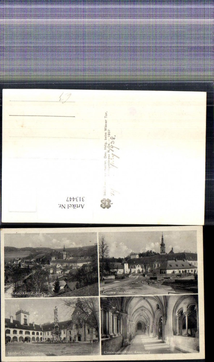 313447,Mehrbild Ak Heiligenkreuz Stift Stiftshof Dreifaltigkeitssäule Kreuzgang