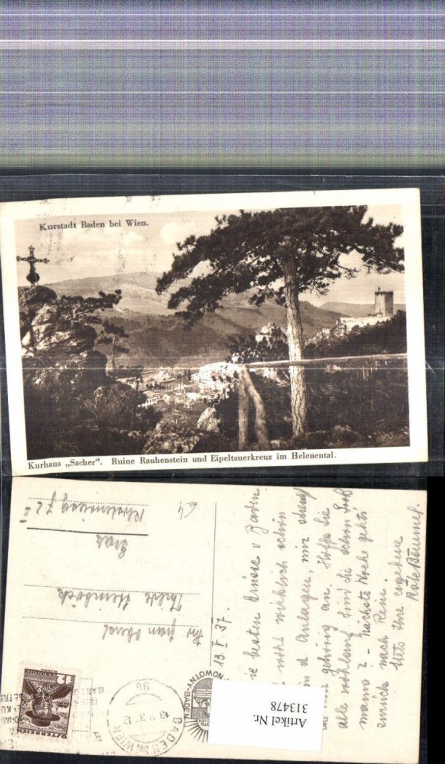 313478,Baden b. Wien Ruine Rauhenstein Kurhaus Sacher Eipeltauerkreuz Helenental