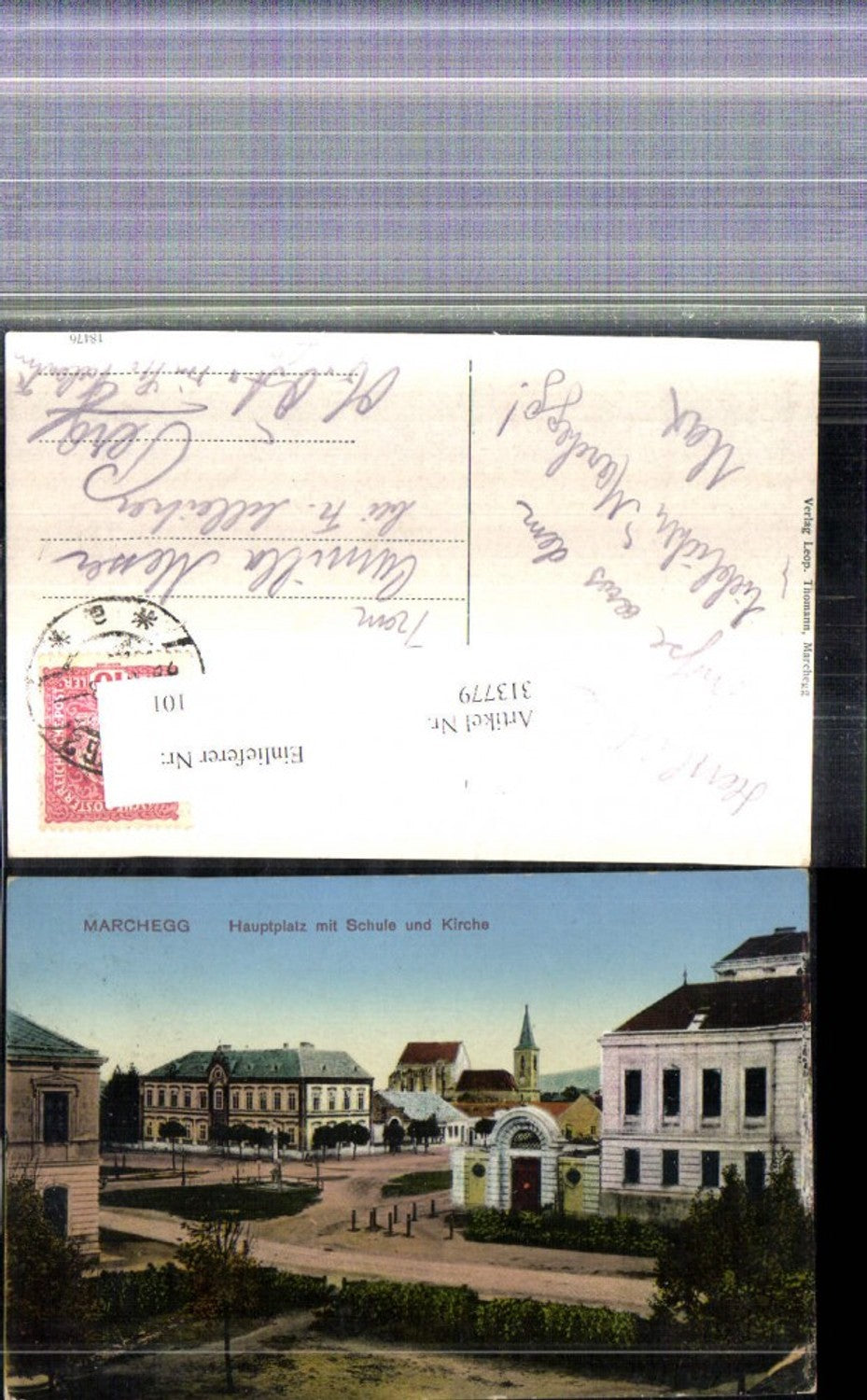 313779,Marchegg Hauptplatz m. Schule u. Kirche