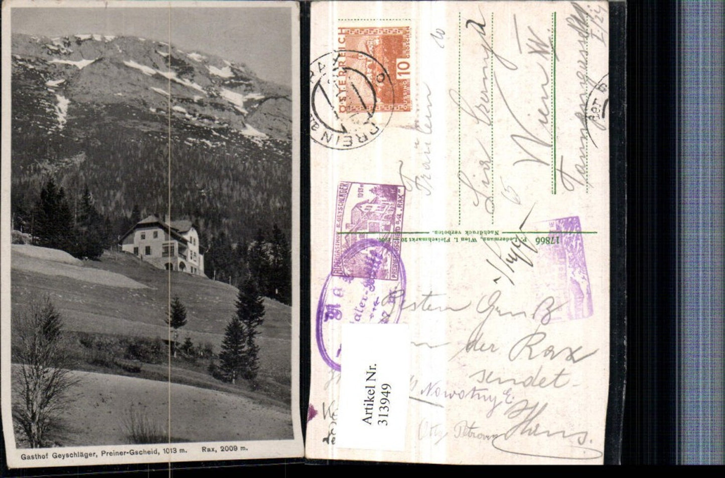313949,Rax Preiner-Gscheid b. Prein Gasthof Geyschläger Bergkulisse