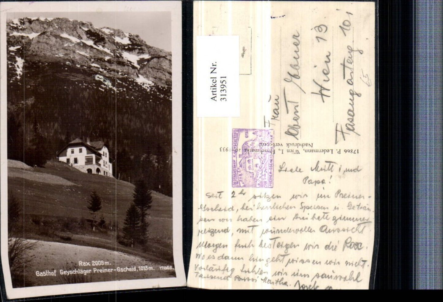 313951,Rax Preiner-Gscheid b. Prein Gasthof Geyschläger Bergkulisse