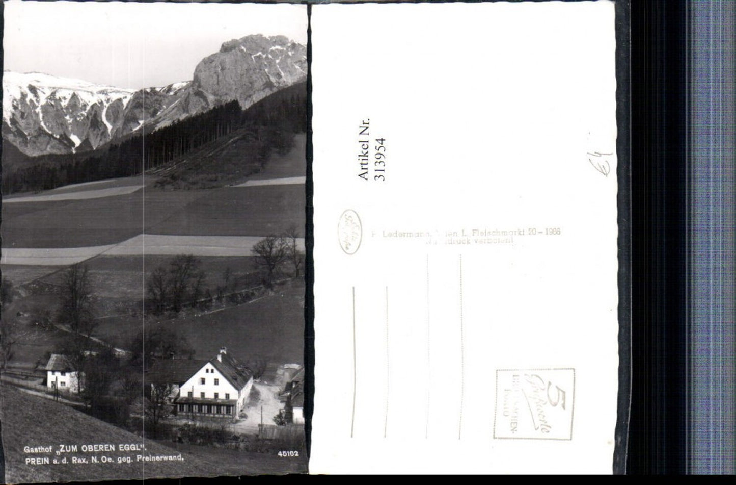 313954,Prein an d. Rax Gasthof zum Oberen Eggl geg. Preinerwand Bergkulisse