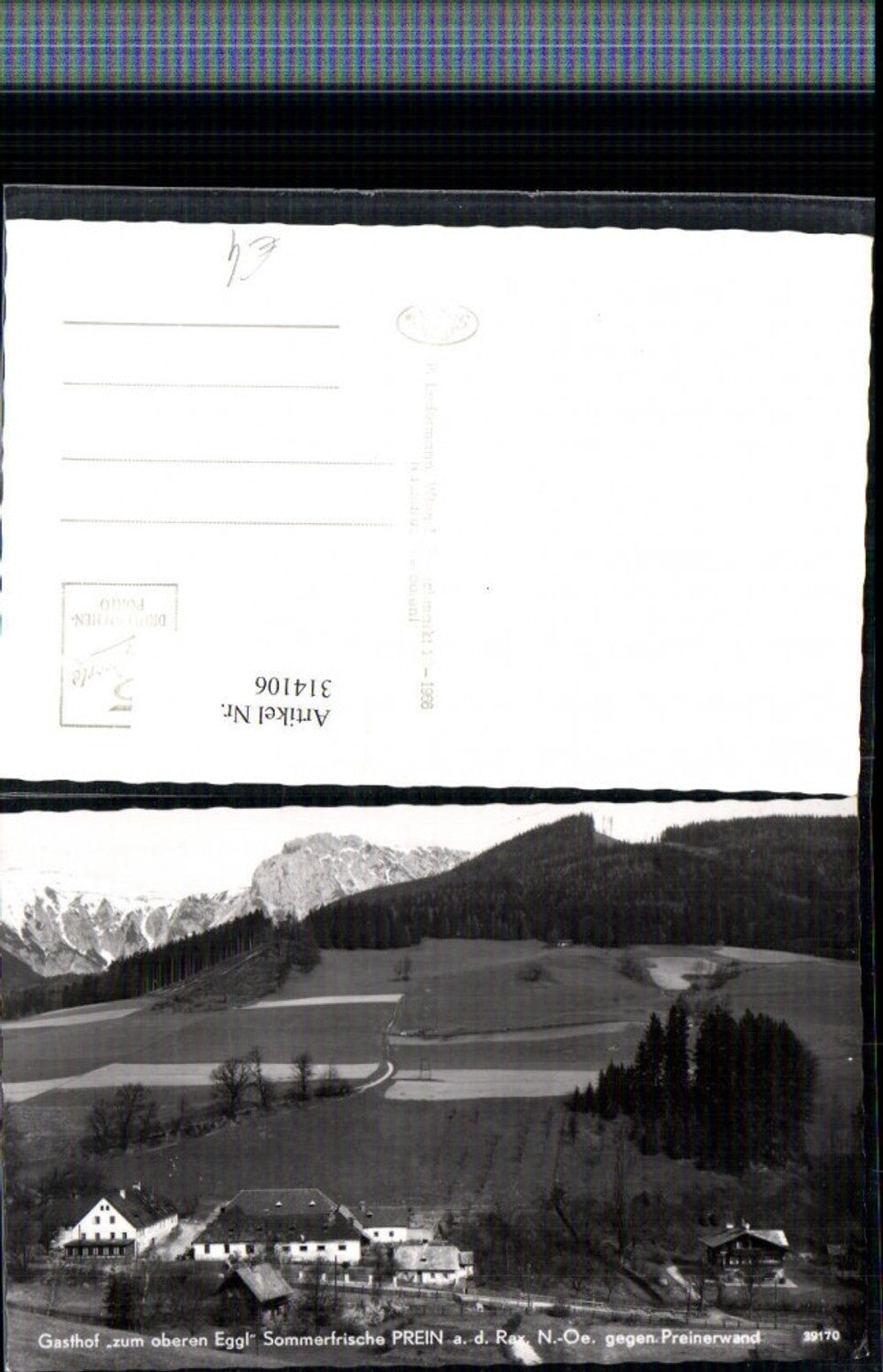 314106, Prein an der Rax, Gasthof zum oberen Eggl opposite Preinerwand mountain scenery