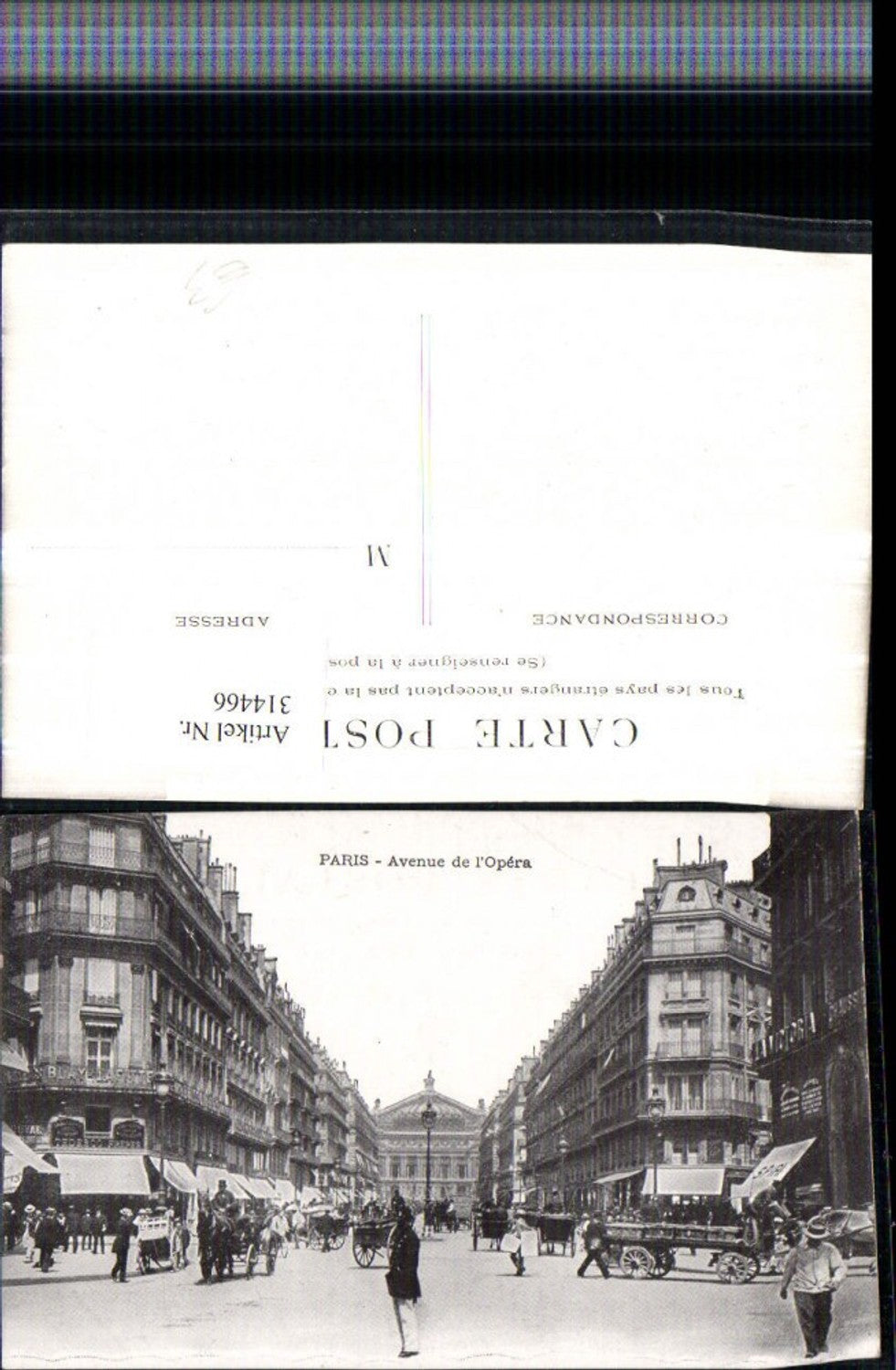 314466,Paris Avenue de l'Opera Straßenansicht Geschäfte Kutsche
