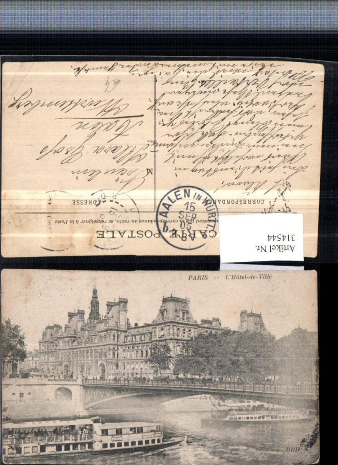 314544,Paris L'Hotel de Ville Rathaus Schiffe Brücke
