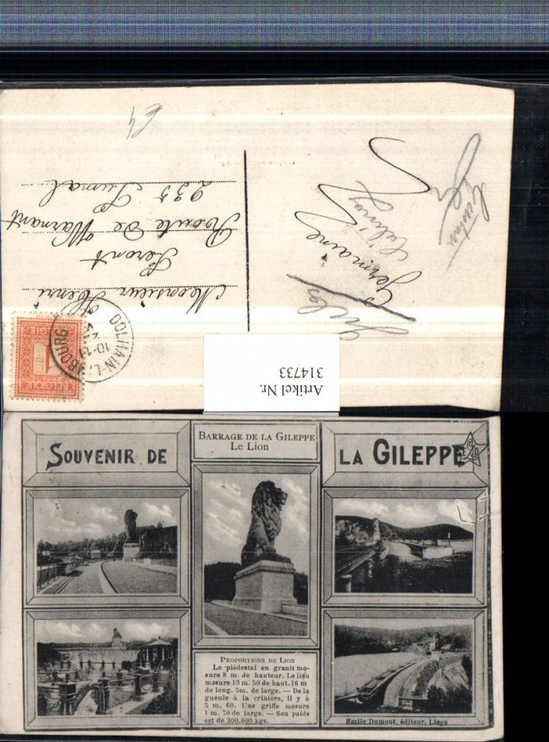 314733,Gileppe Gileppe-Talsperre Barrage de la Gileppe Le Lion Löwenstatue Mehrbildkarte