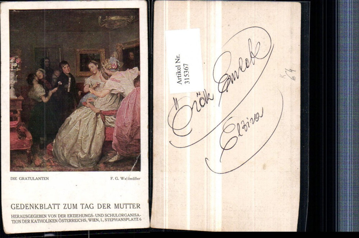 315367,Künstler AK F. G. Waldmüller Die Gratulanten Frauen m. Kleider Geschenk