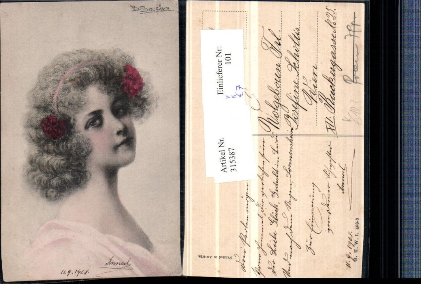 315387,Künstler AK B. Sachs Annerl Mädchen Haarschmuck Portrait pub B.K.W.I. 468/3