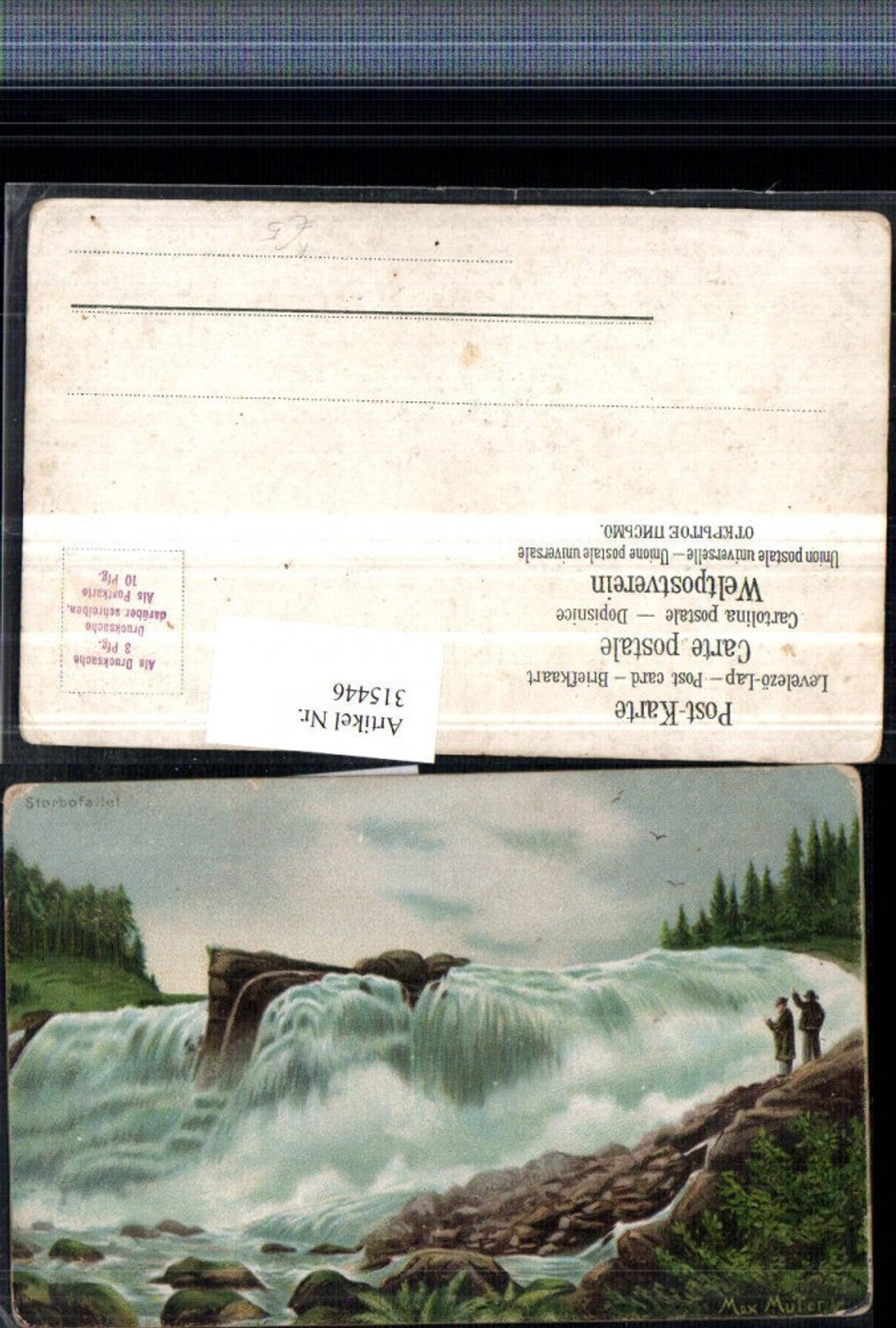 315446,Künstler AK Max Müller Storbofallet Wasserfall