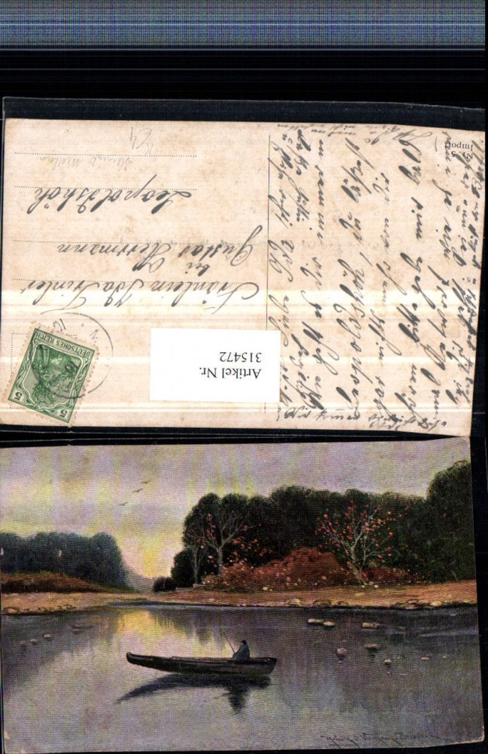 315472,Künstler AK Heinrich Wertheim Landschaft See Boot