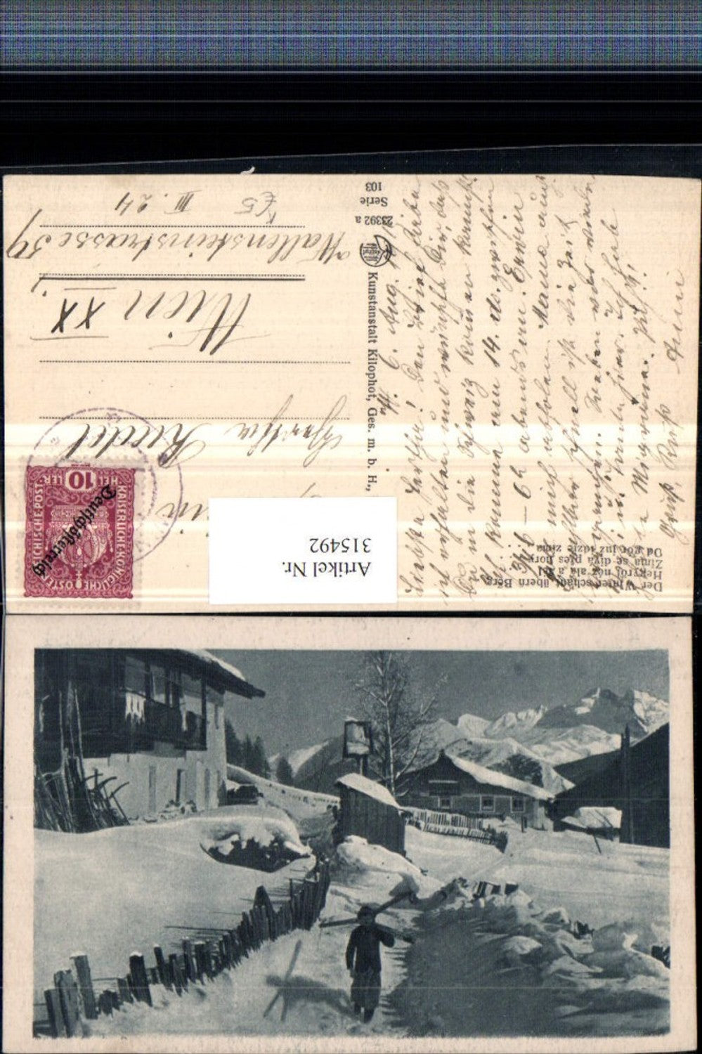 315492,Künstler AK Bergdorf Bergkulisse Winterbild pub Kilophot 23392a