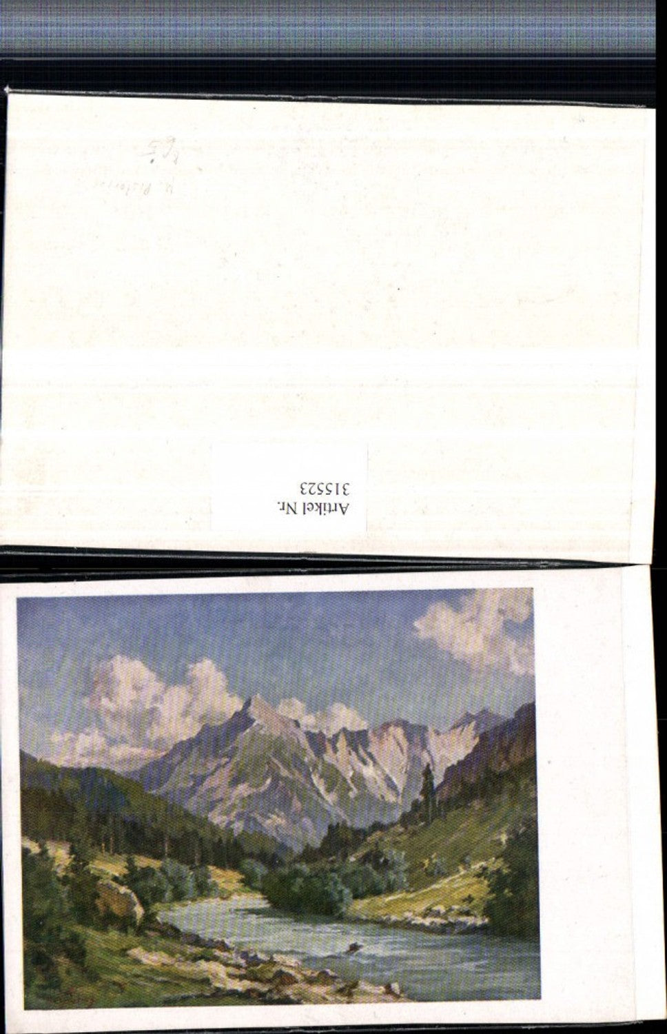 315523,Künstlerkarte M. Pistorius Landschaft Fluss Bergkulisse