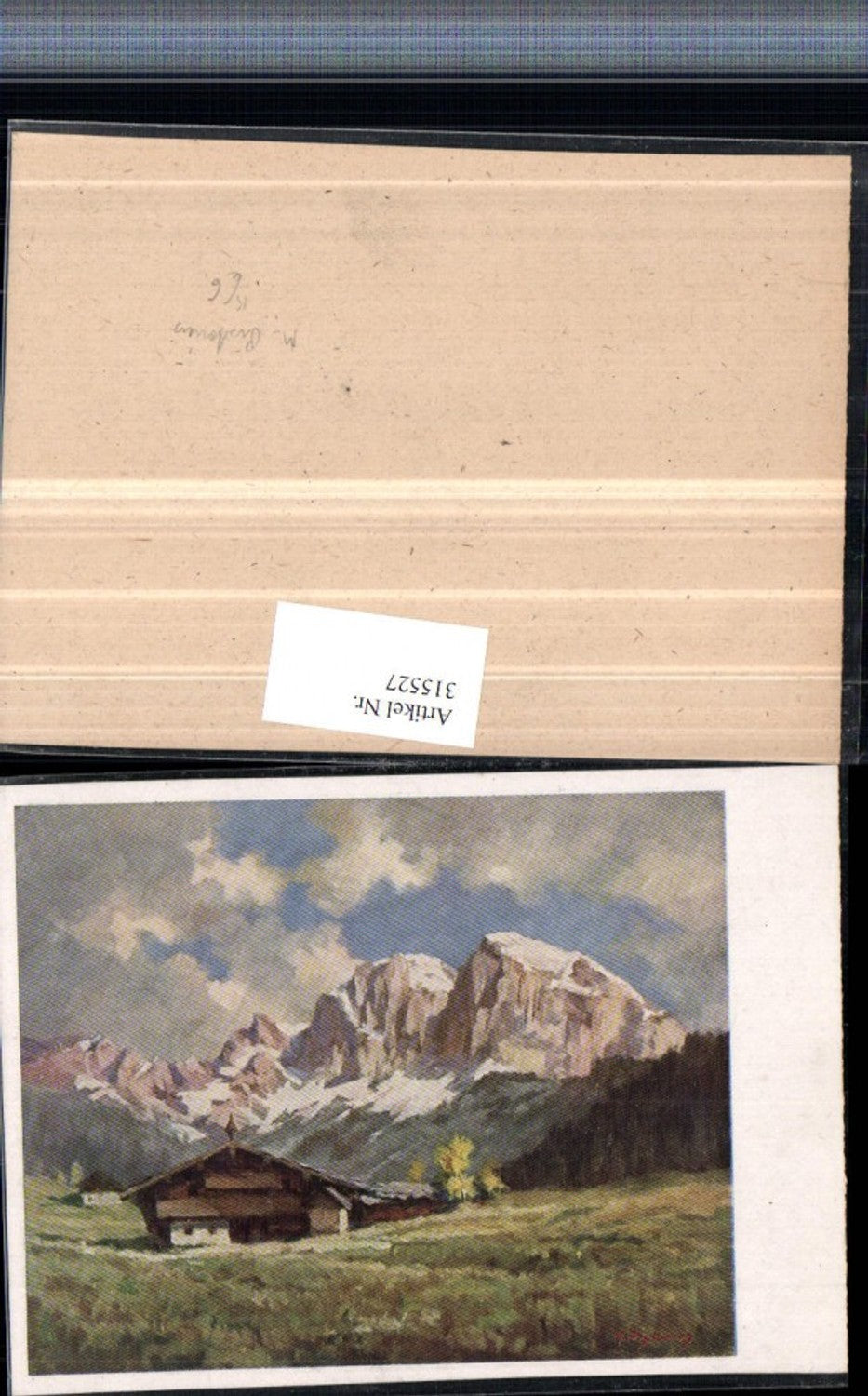 315527,Künstlerkarte M. Pistorius Almhütte Bergkulisse