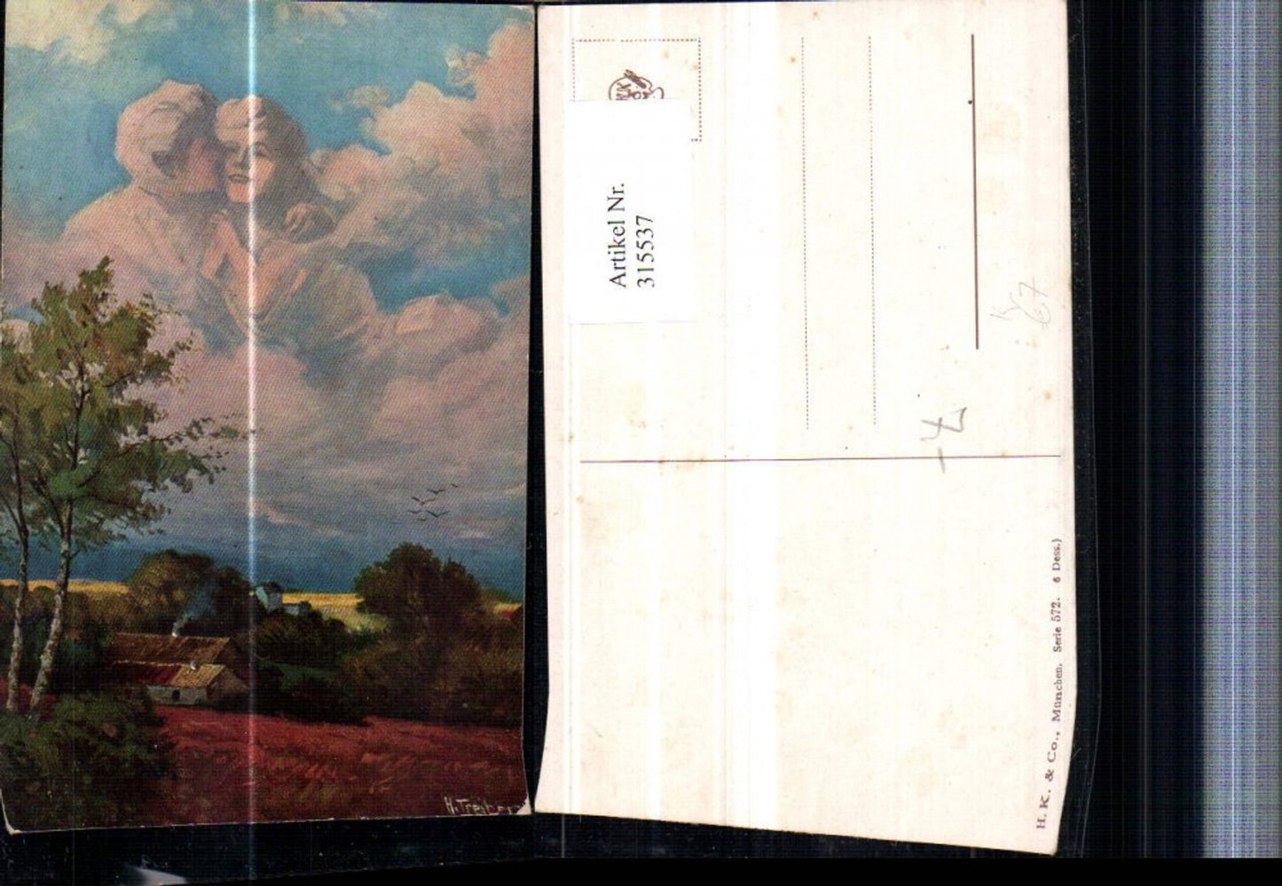 315537,Künstler AK H. Treiber Landschaft Wolkenbildnis Liebespaar Liebe