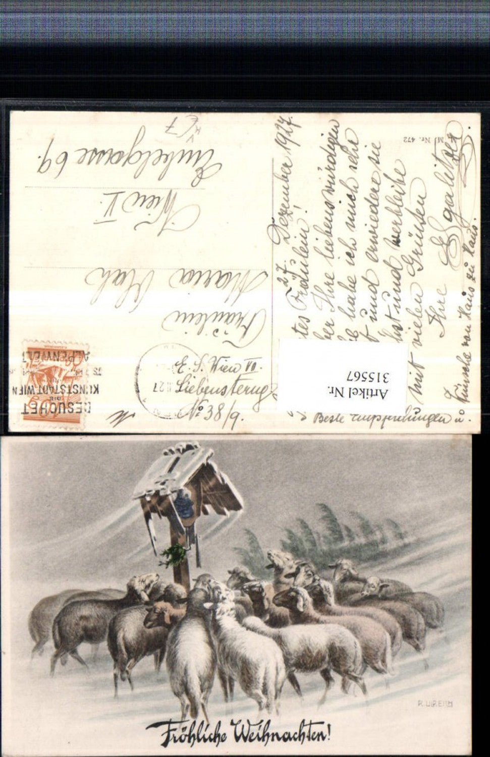 315567,M. Munk 472 Künstler R. Ulreich Weihnachten Wegkreuz Schafe Herde