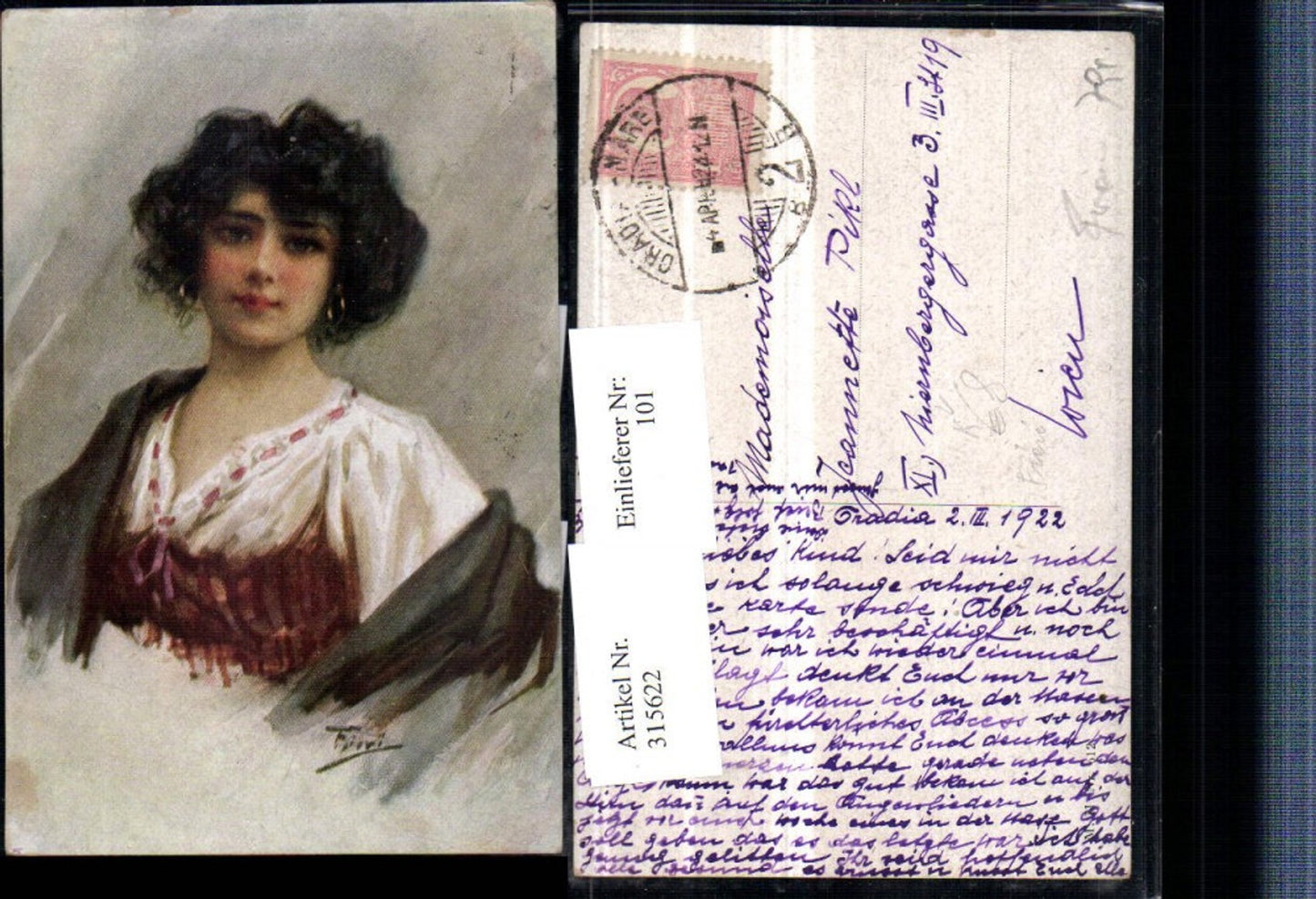 315622,M. Munk 612 Künstler Fieri Mignon Frau Portrait