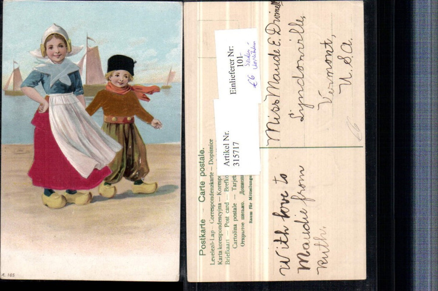 315717,Präge Litho Applikation Seide Kinder Holländische Tracht Pantoffeln Segelboote