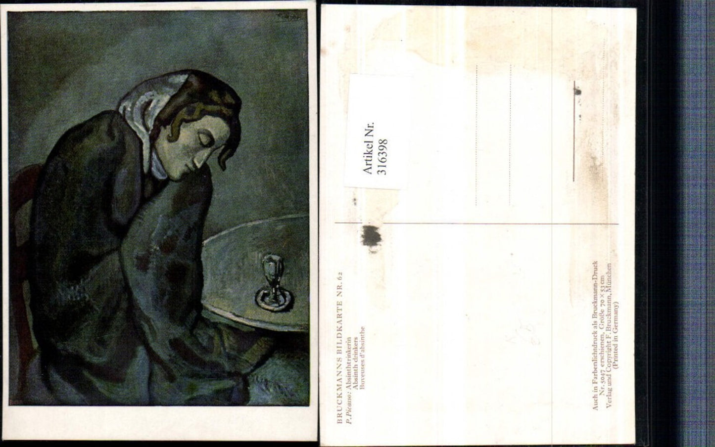 316398,Künstler AK P. Picasso Absinthtrinkerin Frau m. Decke umwickelt