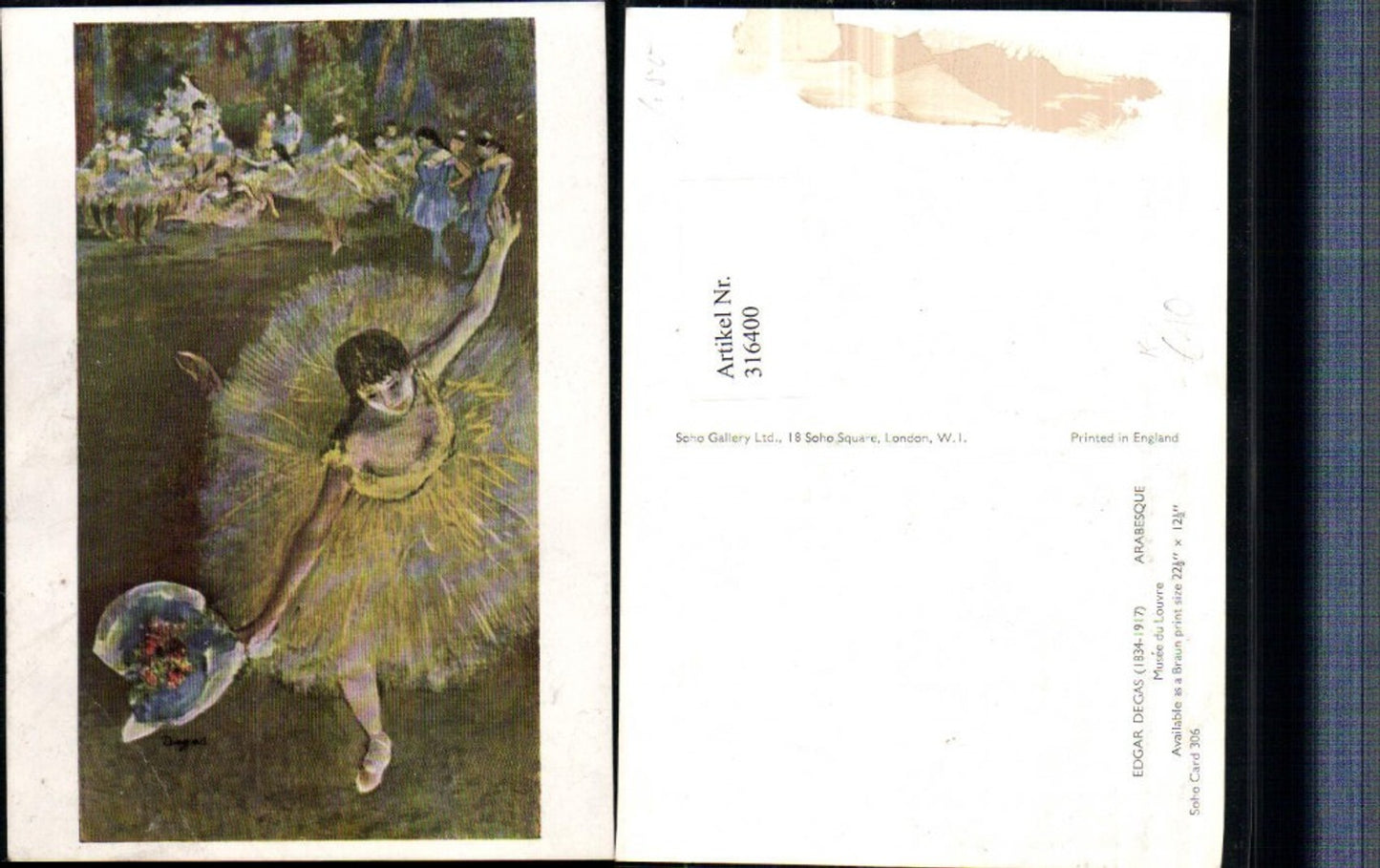 316400,Künstler AK Edgar Degas Arabesque Ballett Tänzerinnen Blumenstrauß