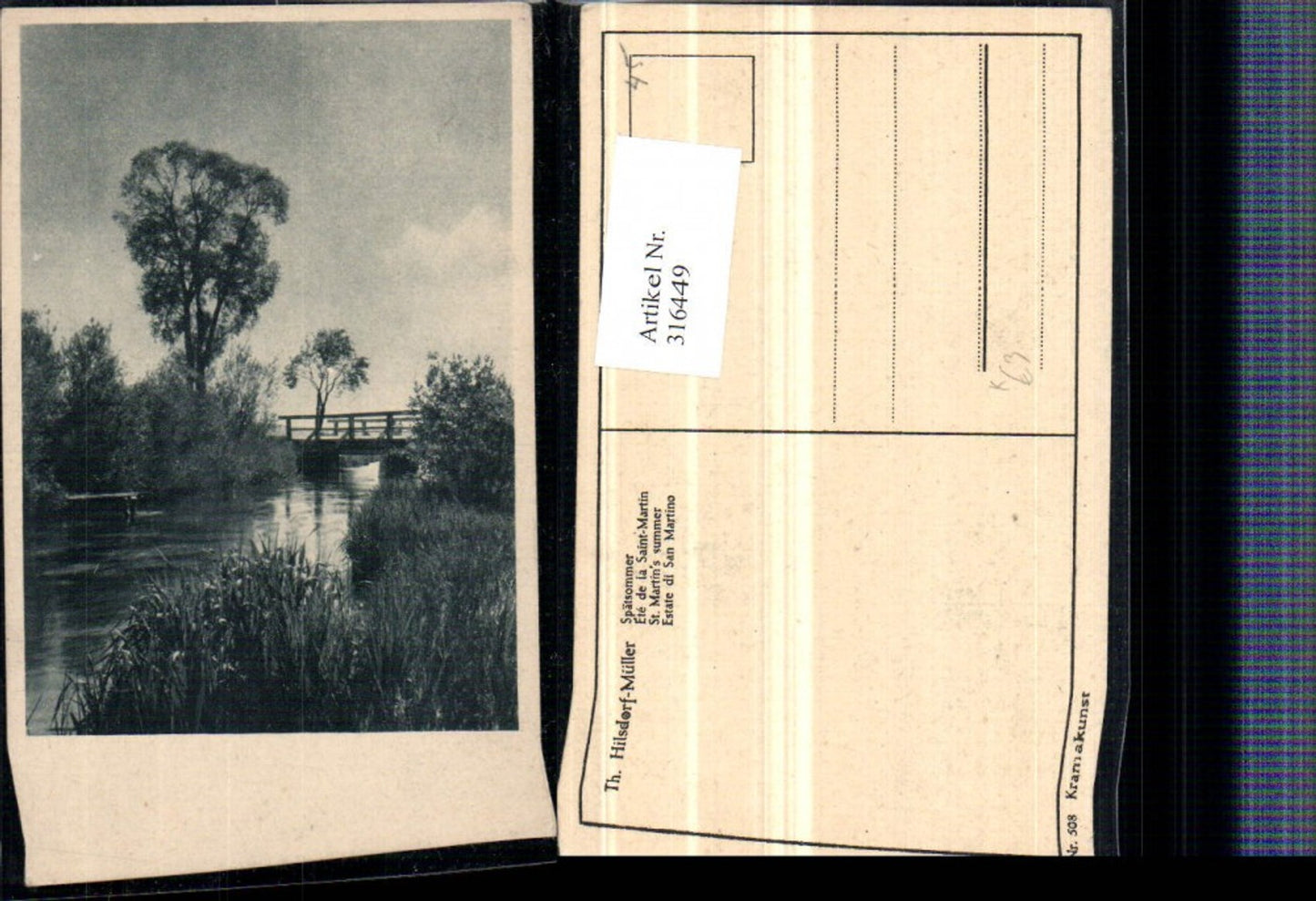 316449,Künstler AK Th. Hilsdorf-Müller Spätsommer Landschaft Fluss Brücke