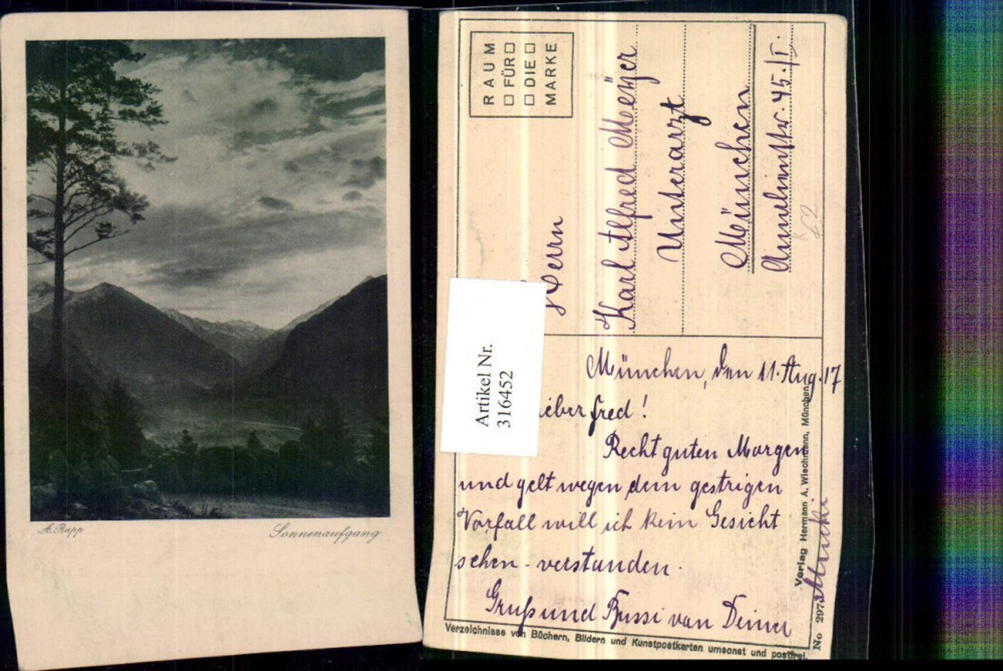 316452,Künstler AK A. Rupp Sonnenaufgang Bergkulisse