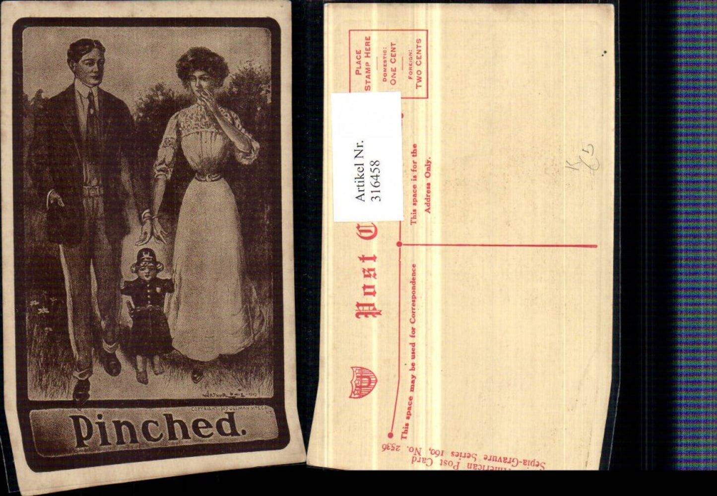 316458,Künstler AK Arthur Pinched Handschellen Kind Uniform American Postcard Sepia-Gravure 160/2536