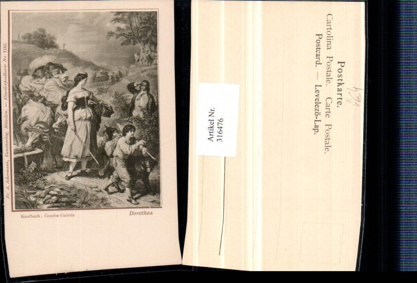 316476,Künstler AK Kaulbach Dorothea Frau Kleid Hund Ziege Rindergepsann pub A. Ackermann 1183