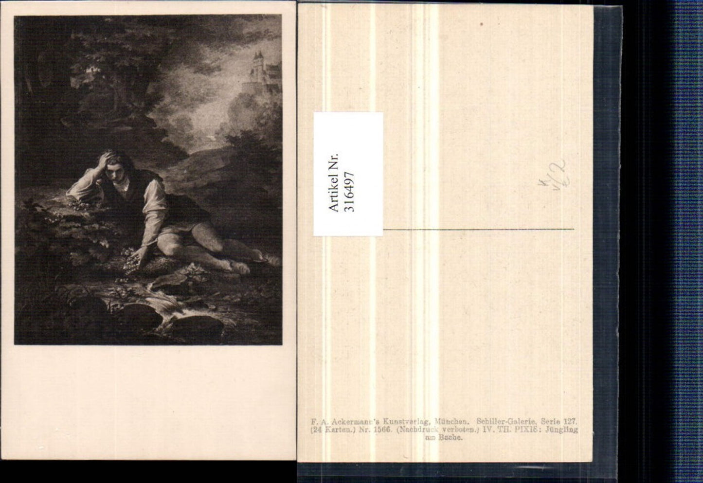 316497,Künstler AK Th. Pixis Jüngling am Bache Mann pub A. Ackermann 1566