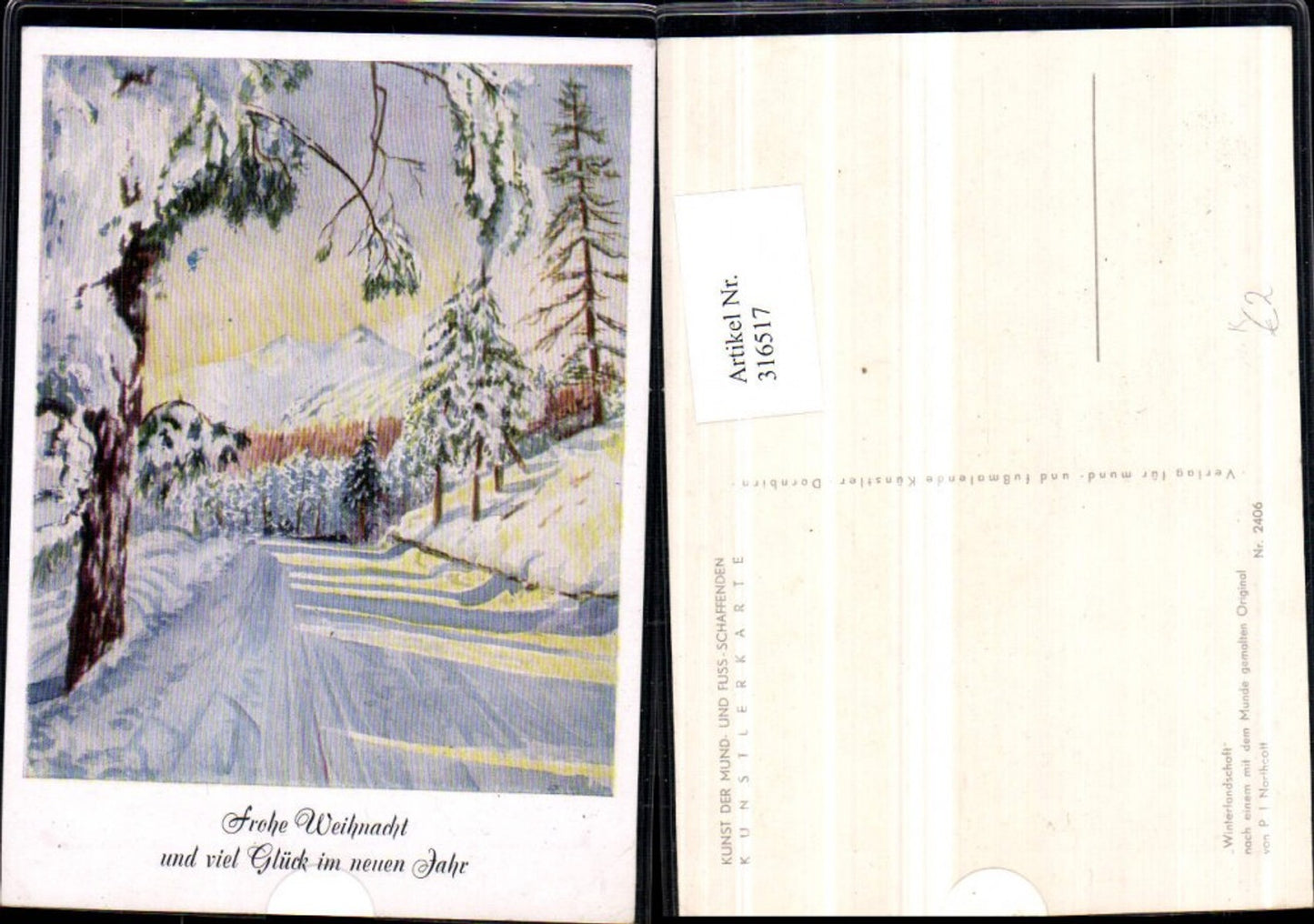 316517,Künstler AK P. I. Northcott Mundgemalt Winterlandschaft Bergkulisse