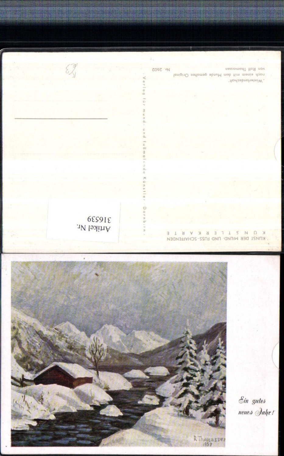 316539,Künstler AK Rolf Thomassen Mundgemalt Winterlandschaft Bergkulisse