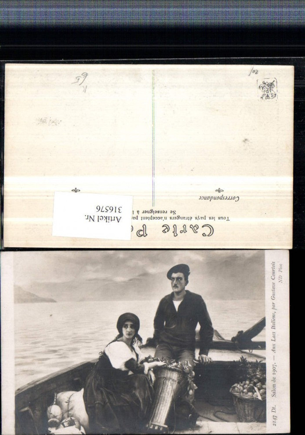 316576,Künstler AK Gustave Courtois Aux Lacs Italiens Frau Mann Boot See Körbe