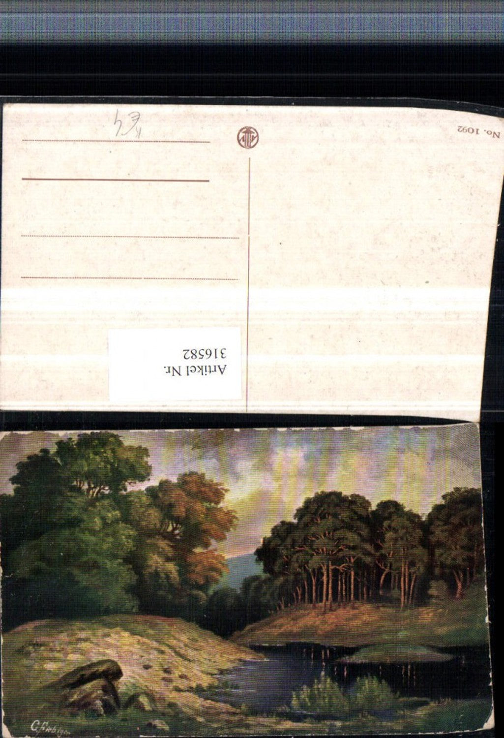 316582,Künstler AK G. Fiebiger Landschaft Wald Bach