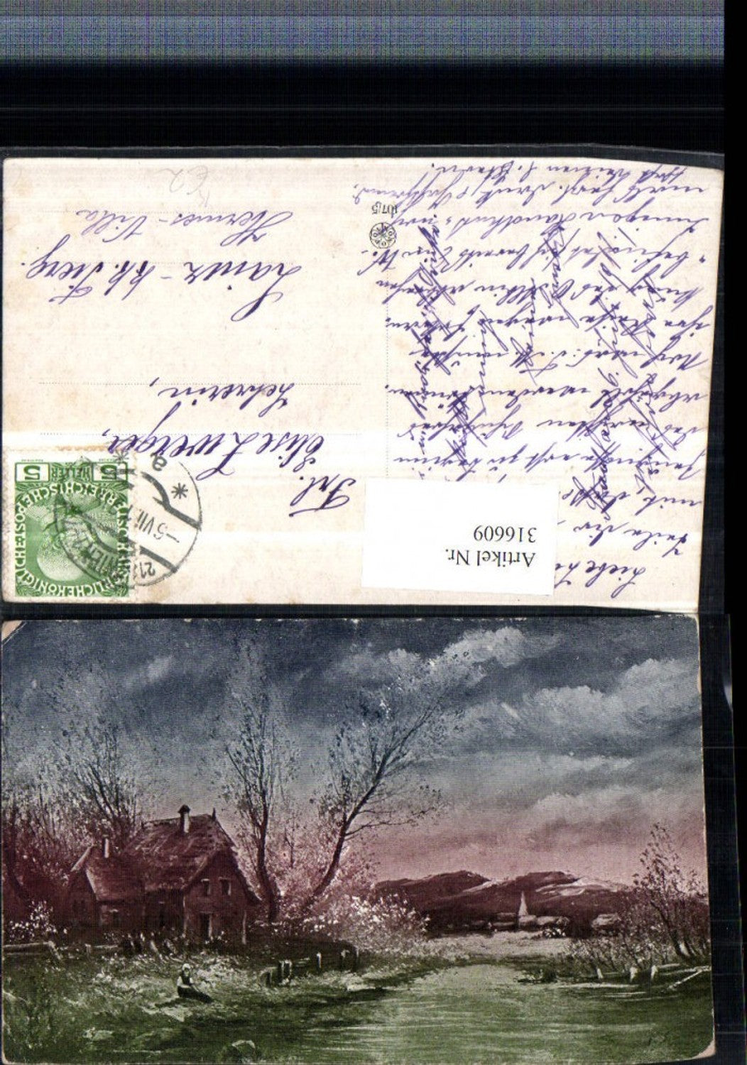 316609,Künstler AK Landschaft Haus Bergkulisse