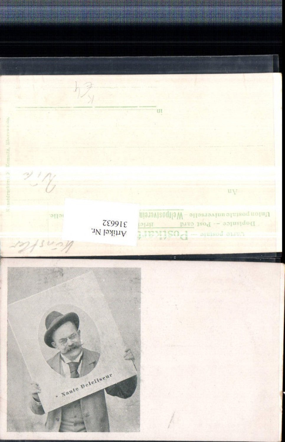 316632,Künstler AK Nante Delcliseur Mann m. Hut Brille Bart Rahmen Passepartout
